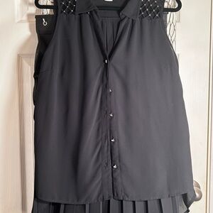 Carmen Marc Valvo Black Studded Blouse